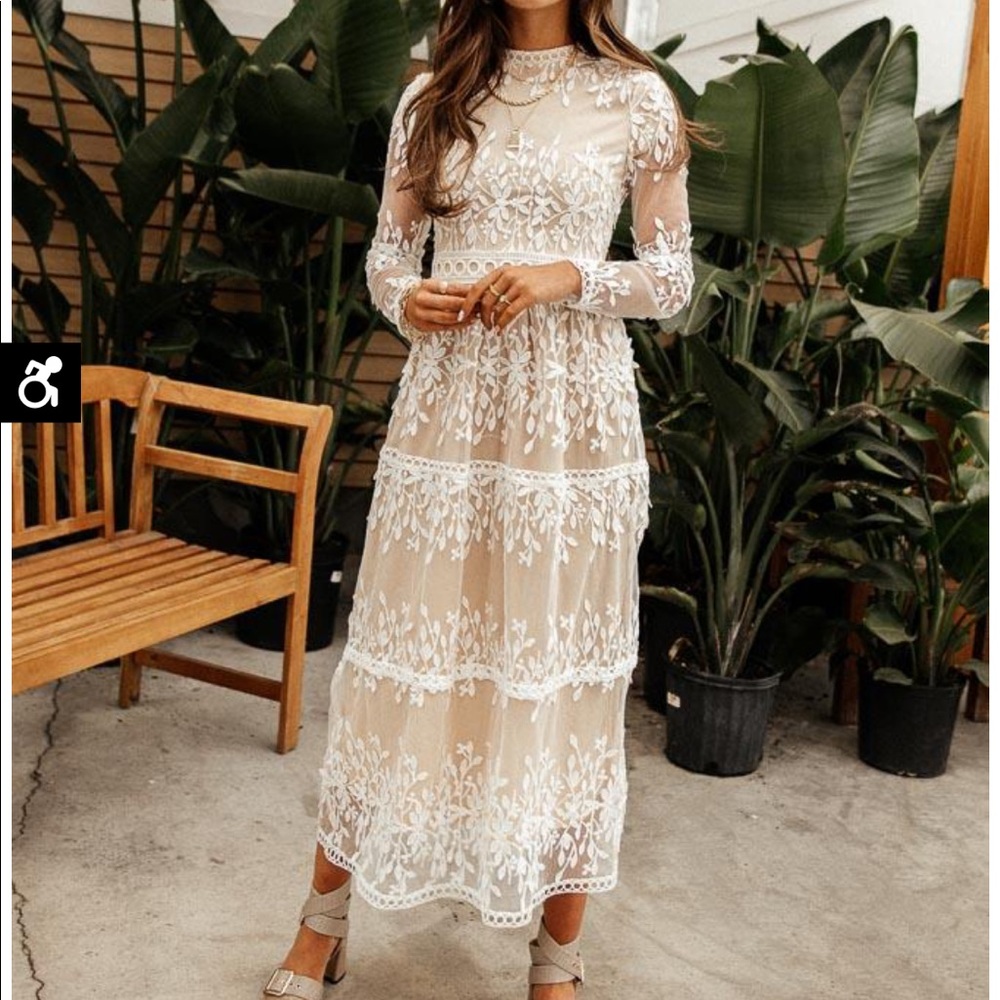Bohme Lola Lace Midi Dress, Ivory, Large